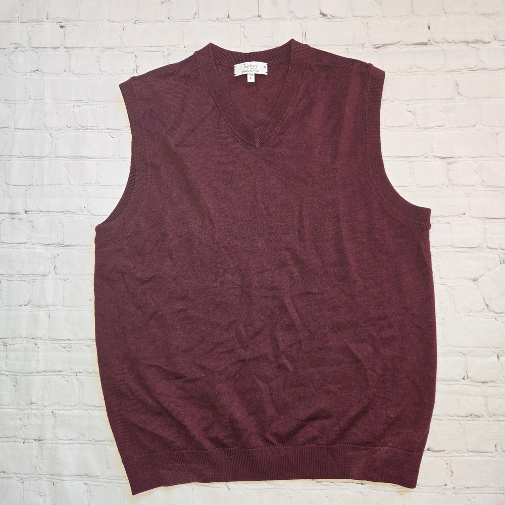 Turnbury Mens Large Burgundy Extra Fine Merino Wool V-Neck Sweater Vest